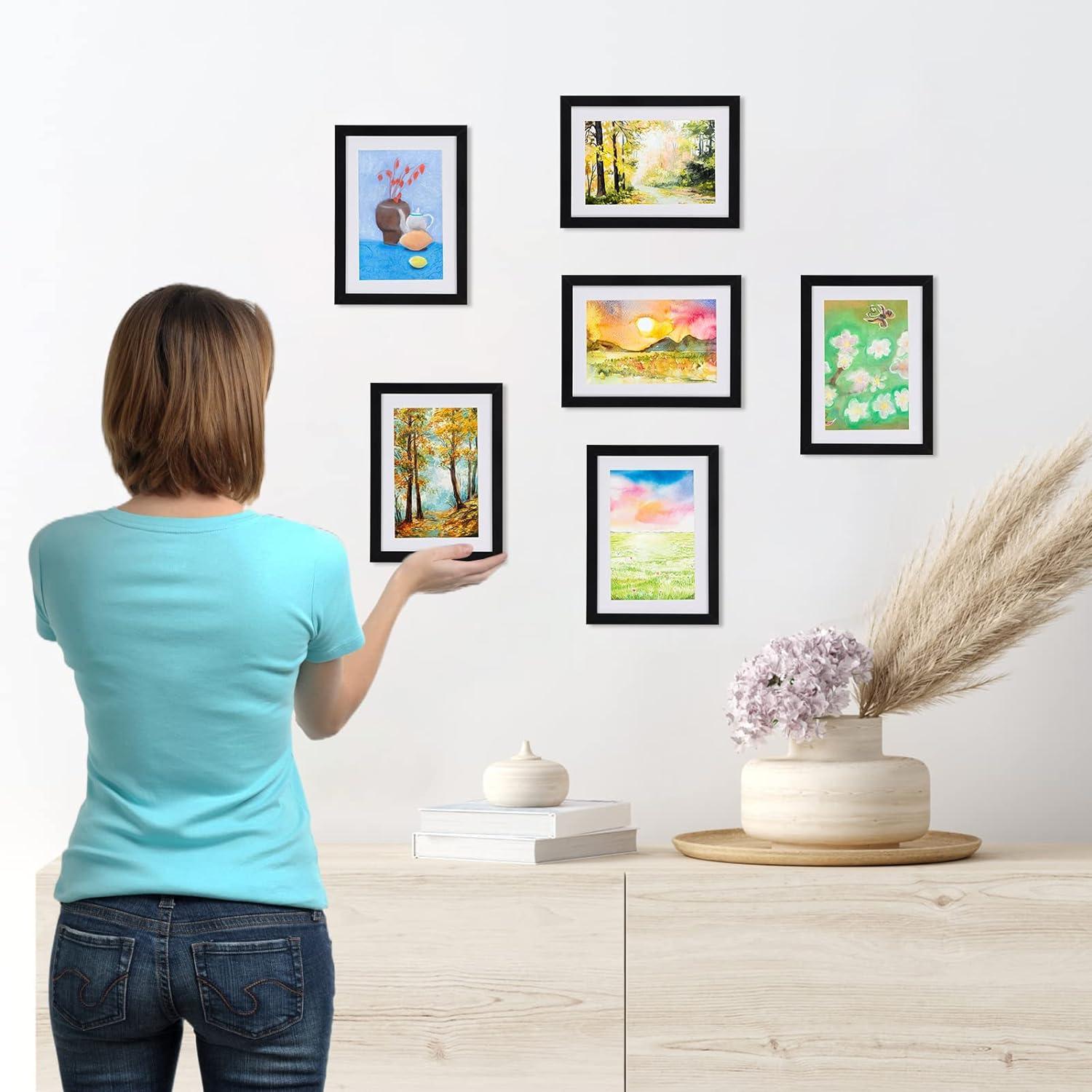 Fotorahmen Set 10x15 cm Schwarz Passepartout Wand Tisch Aufsteller 13x18 cm