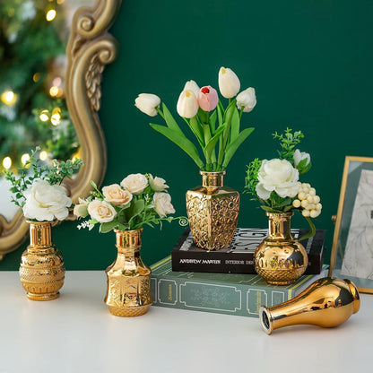 Goldene Glasvase Set Ästhetische Knospenvasen Moderne Blumenvase