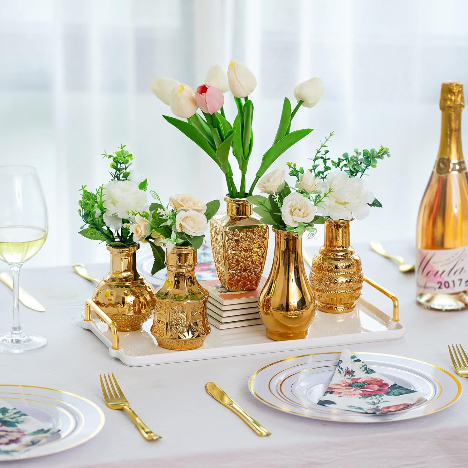 Goldene Knospenvasen Set - Dekorative Glasvase für Blumen, 10-teilig