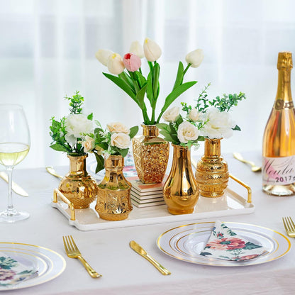 Goldene Knospenvasen Set - Dekorative Glasvase für Blumen, 10-teilig