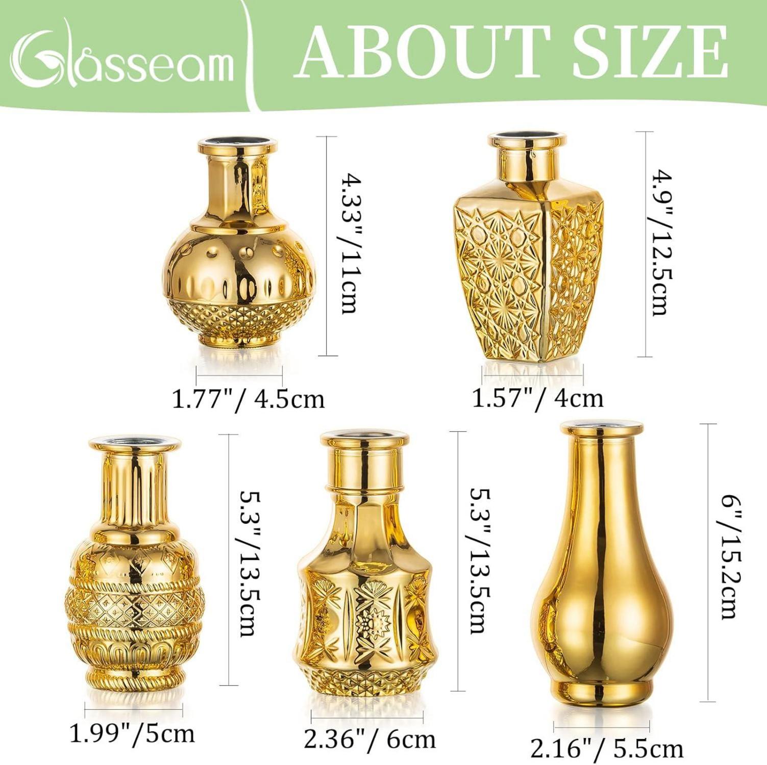 Goldene Glasvase Set von 10 - Moderne Blumenvasen Gold für Hochzeit