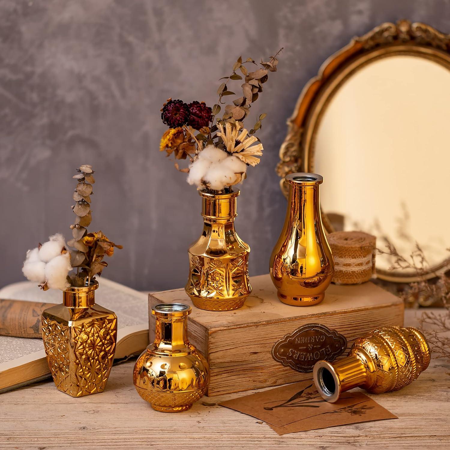 Goldene Glasvase Set von 10 - Moderne Blumenvasen Gold für Hochzeit