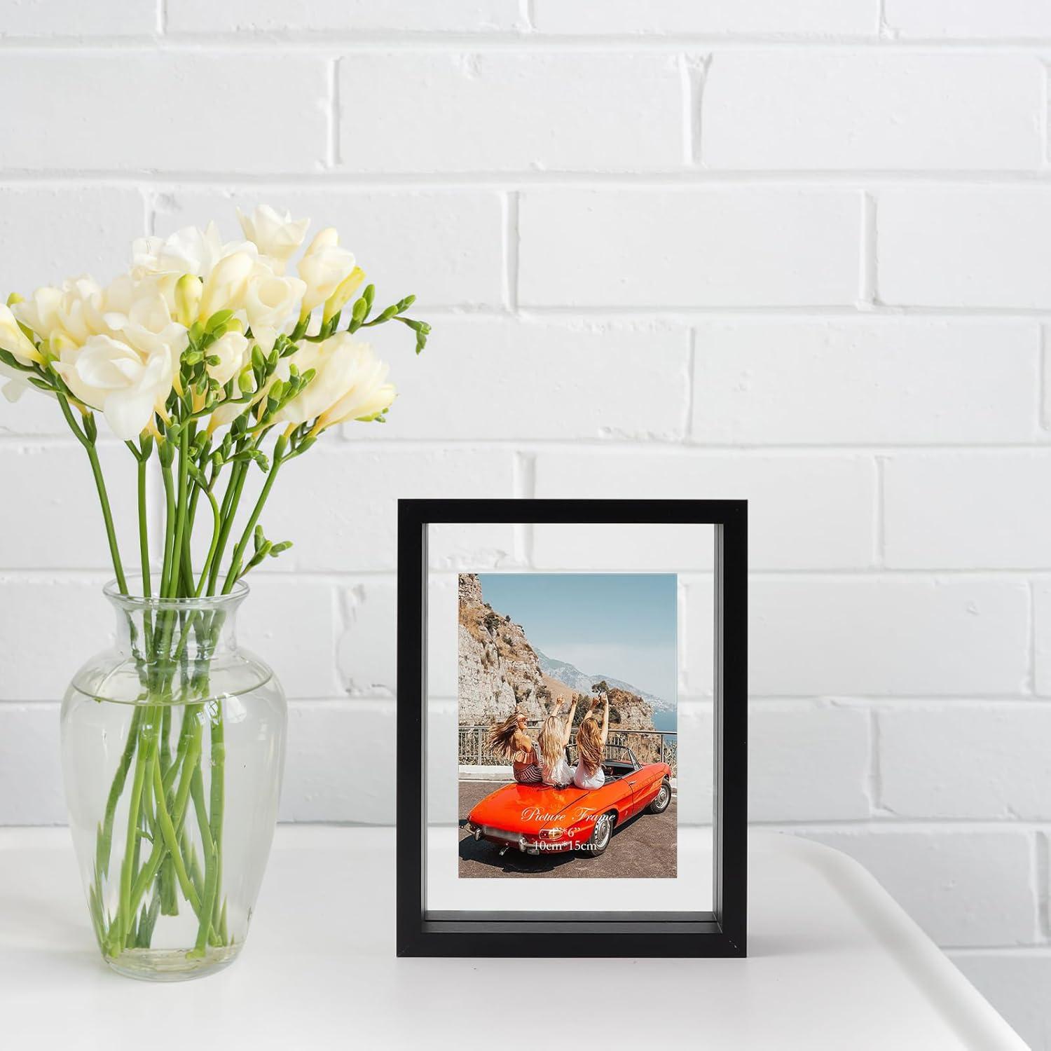 Schwarze Doppelglas Bilderrahmen 10x15 cm - 2er Pack, Wandmontage