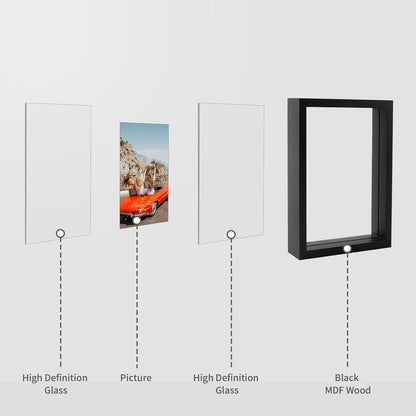 EXYGLO 2er Pack Schwarz Bilderrahmen 10x15 cm Doppelglas für Tisch & Wand - Fotos bis 15x20 cm