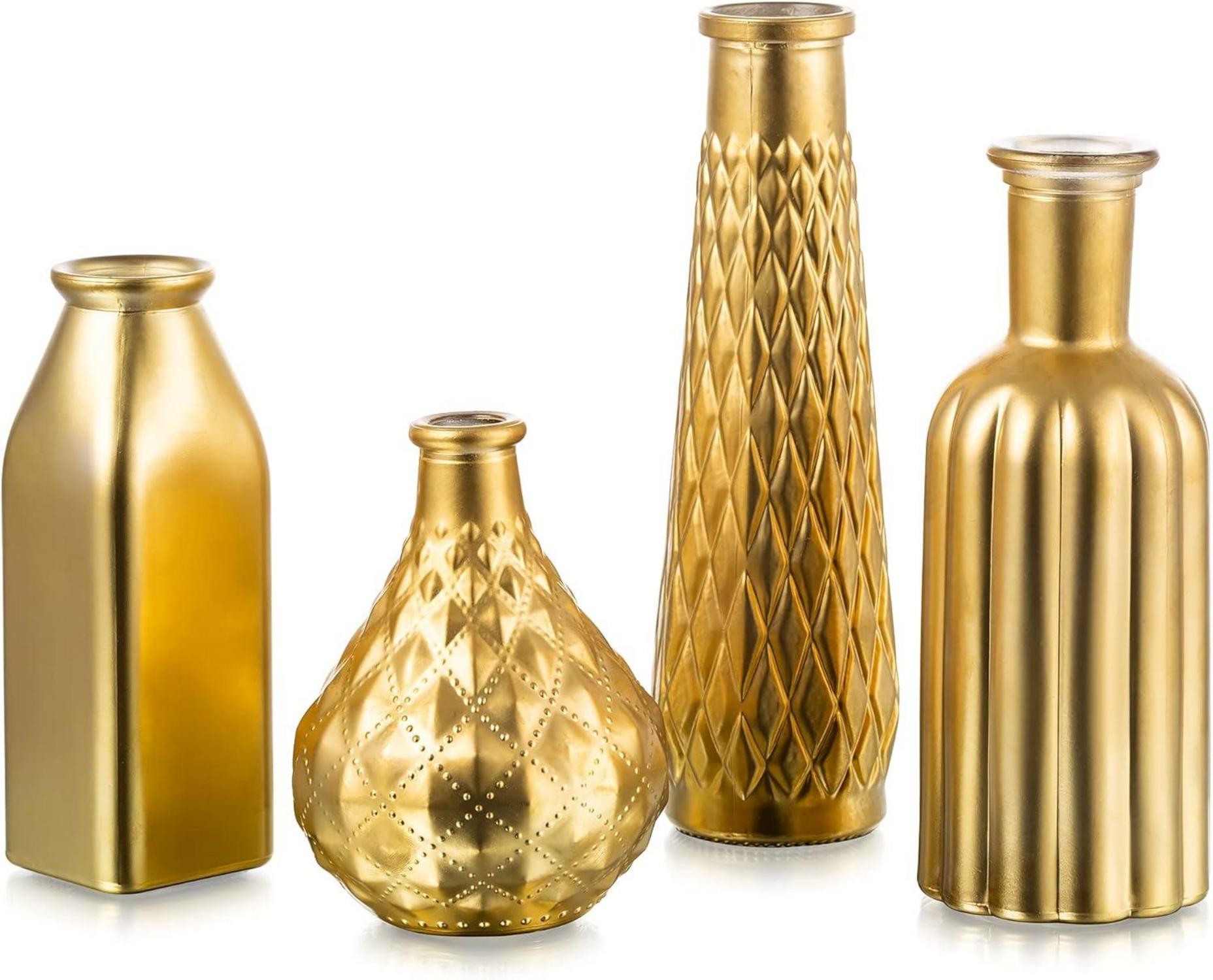 Goldene Blumenvasen Set Glas Vintage 4er für Deko & Tisch