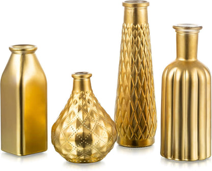 Goldene Blumenvasen Set Glas Vintage 4er für Deko & Tisch