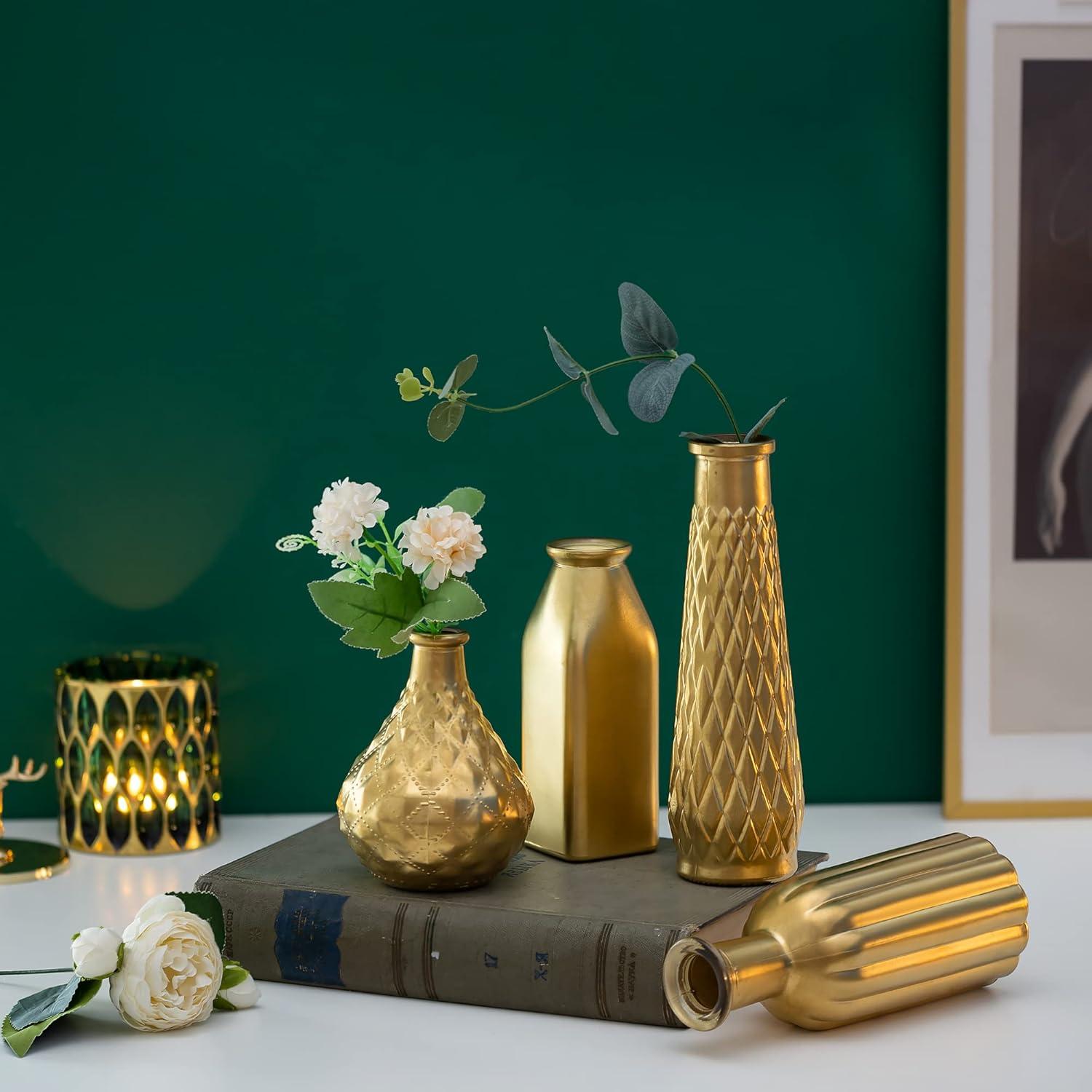 Goldene Blumenvasen Set Glas Vintage 4er für Deko & Tisch