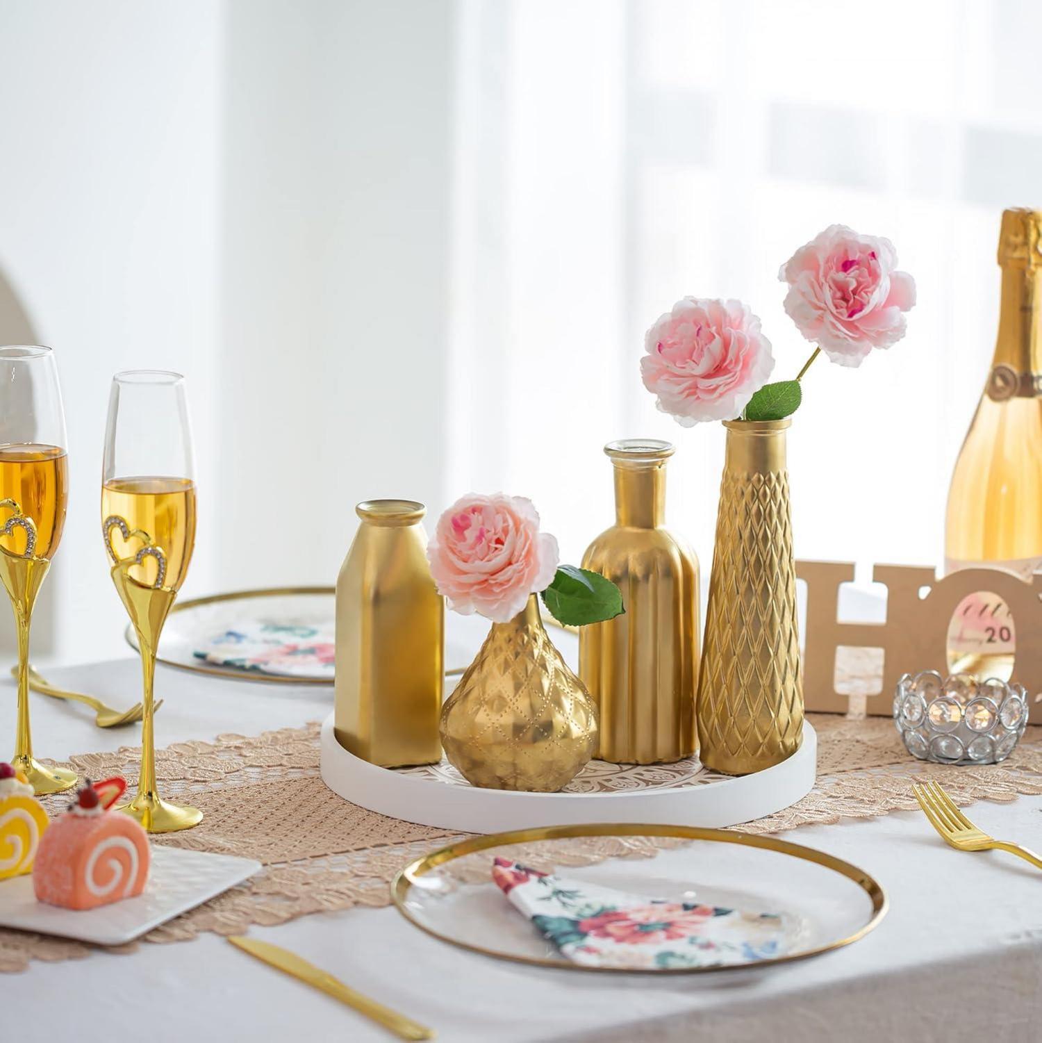Goldene Vintage Glasvasen Set, 4er Pack für Blumen Deko
