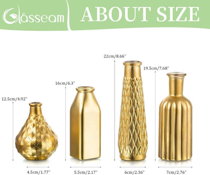 Goldene Glasseam Blumenvase im Vintage-Stil, 4er Set - Deko Vasen Glas