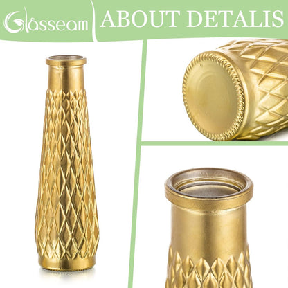 Goldene Glasseam Blumenvase im Vintage-Stil, 4er Set - Deko Vasen Glas
