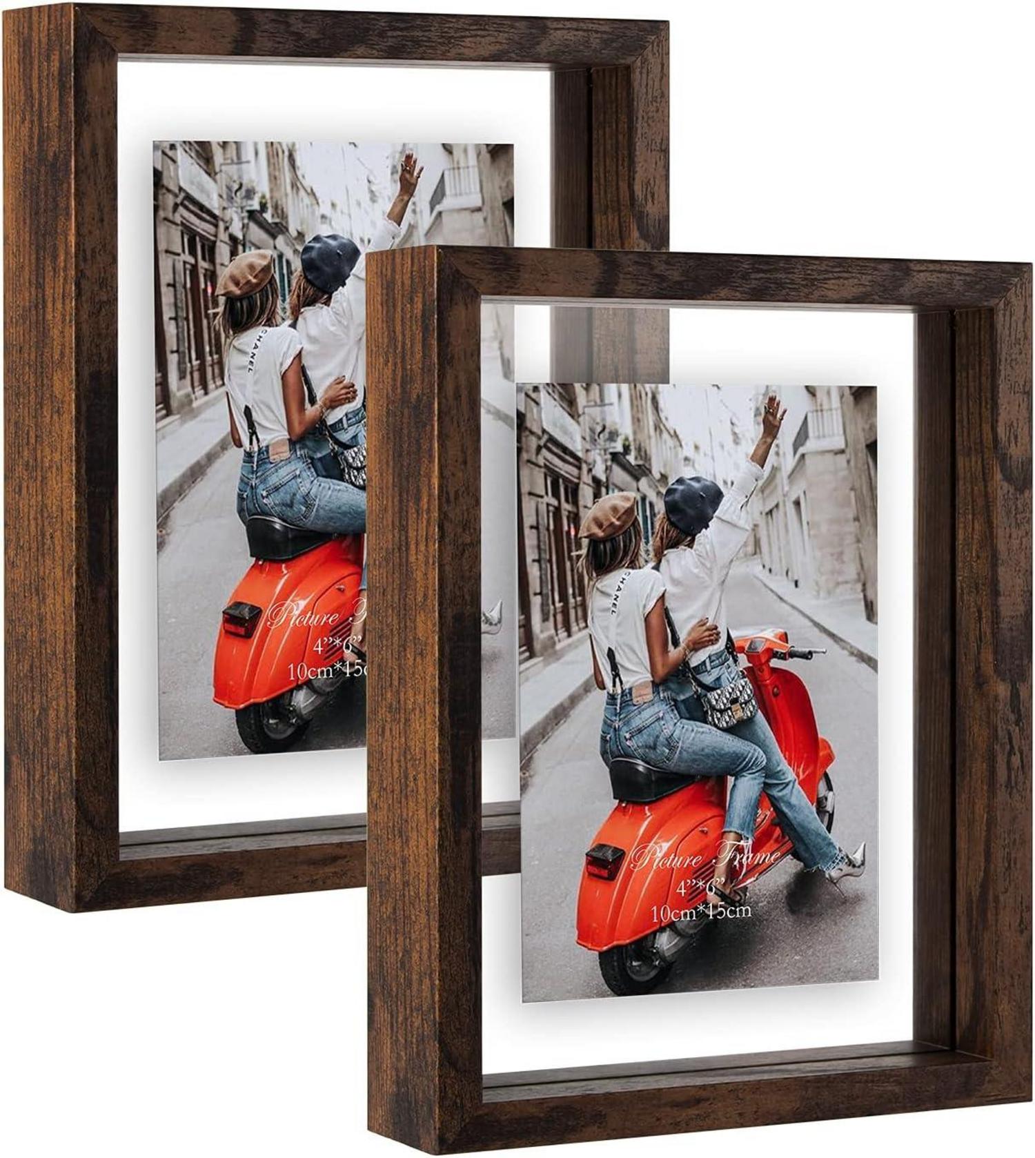 2er Pack Glasbilderrahmen Doppelglas 10x15cm Braun Wand Tischmontage