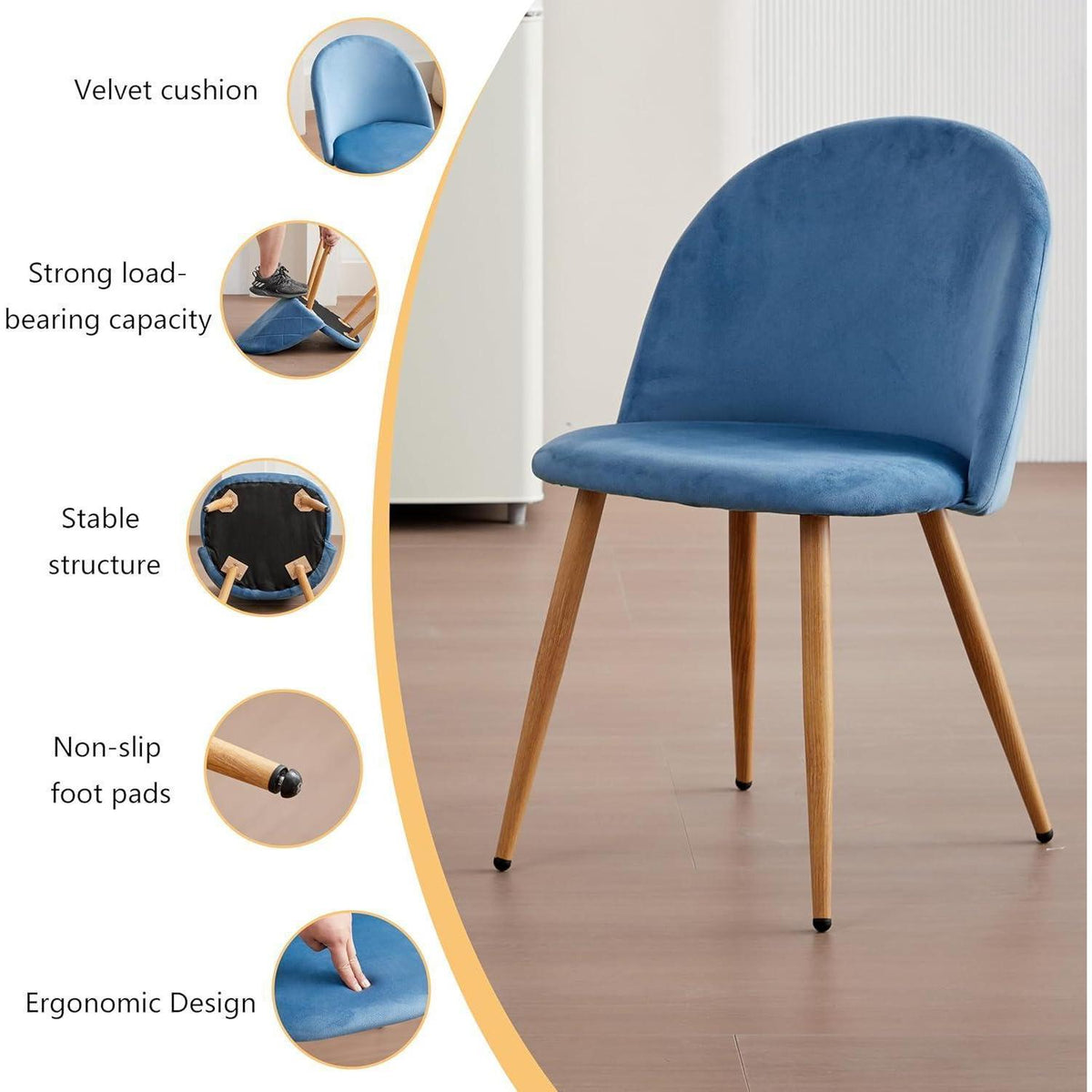 Samt Esszimmerstühle Set (2/4/6) – Blau