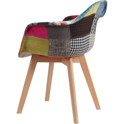 2 Esszimmerstühle Patchwork-Stoff mit Armlehnen, Rot