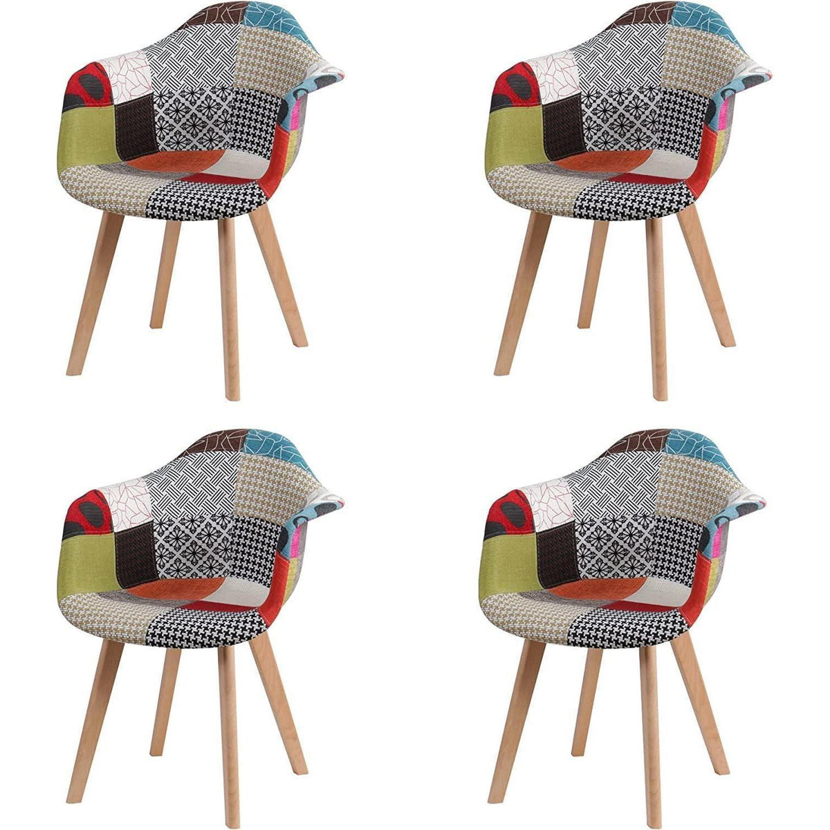 Patchwork Esszimmerstühle mit Armlehnen - 4er Set Rot