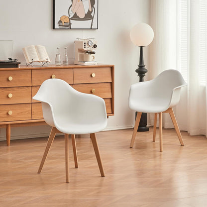Moderner Esszimmerstuhl Set (2x) – Weiß, Buchenholz Beine
