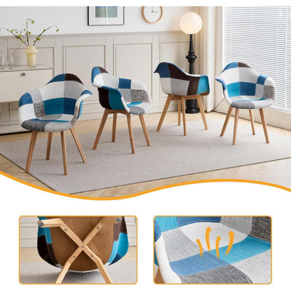 Patchwork Esszimmerstühle mit Armlehnen (Blau, 4er Set)