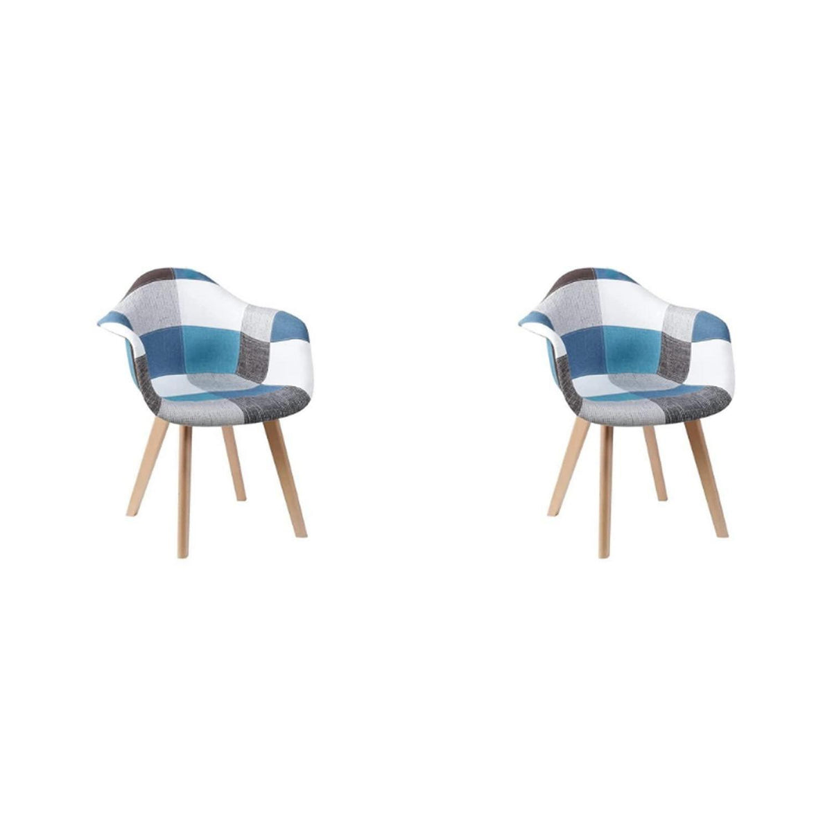 2 Esszimmerstühle Patchwork Blau mit Armlehnen & Buchenholz