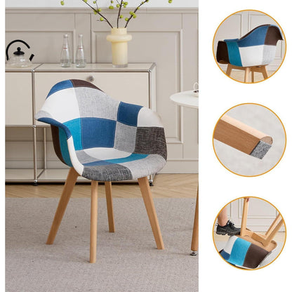 2 Esszimmerstühle Patchwork Blau mit Armlehnen & Buchenholz