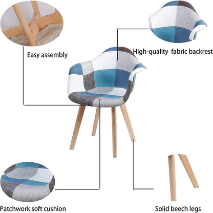 2 Esszimmerstühle Patchwork Blau mit Armlehnen & Buchenholz