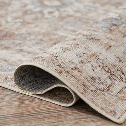 Vintage Teppich Ziegelrot Floral 210x300cm – Waschbar & Rutschfest