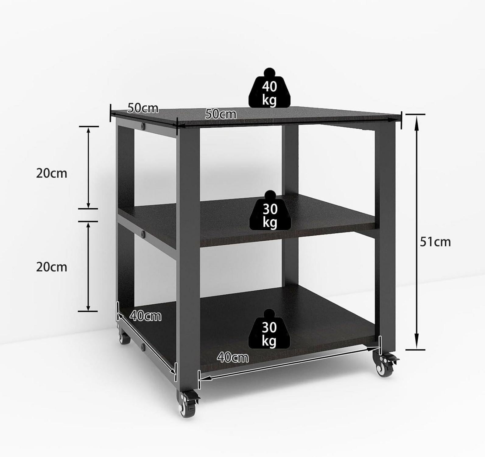 PUNCIA 3-Ebenen Druckertisch Universalrollen Schwarz