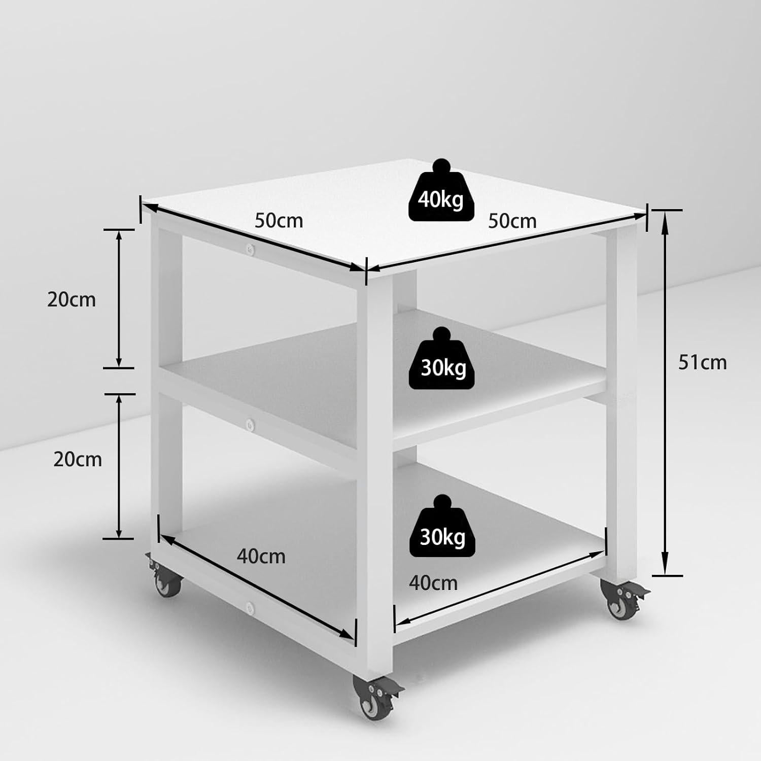 PUNCIA Druckertisch 3-Etagen Holz Metall Universalrollen