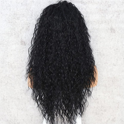 Lockige Schwarz Lace Front Perücke – Synthetisch & Hitzebeständig 26 Zoll