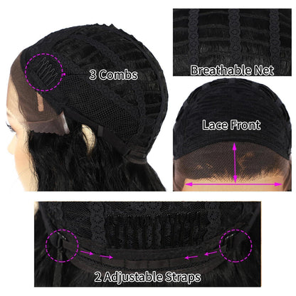 Lockige Schwarz Lace Front Perücke – Synthetisch & Hitzebeständig 26 Zoll