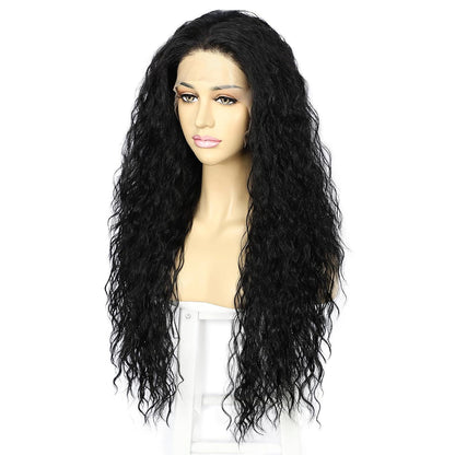 Lockige Schwarz Lace Front Perücke – Synthetisch & Hitzebeständig 26 Zoll
