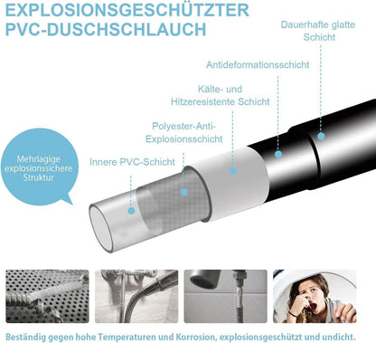 OFFO Brauseschlauch Duschschlauch 1,5m PVC mattschwarz Ersatz