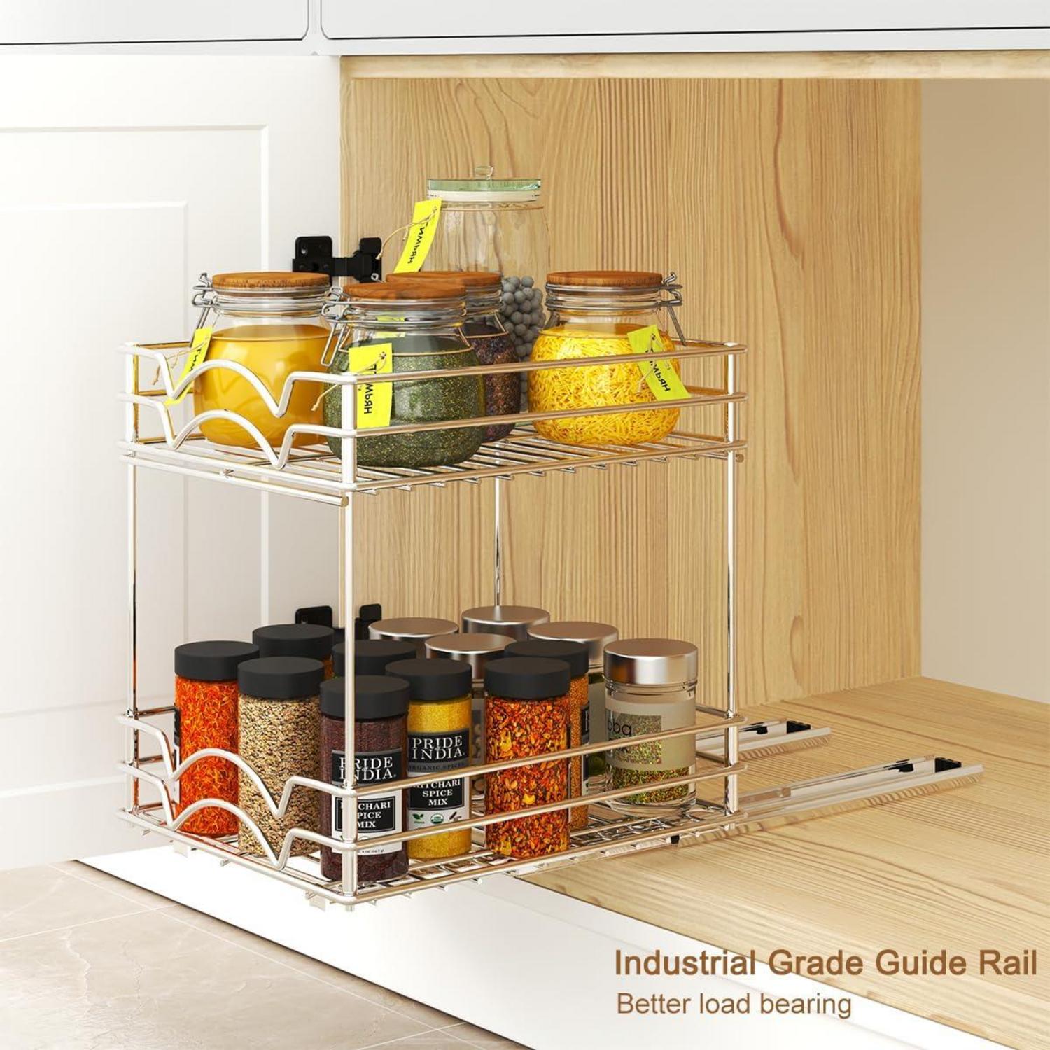 Ausziehbares Gewürzregal Metall 2 Tier Schrank Küche Chrom