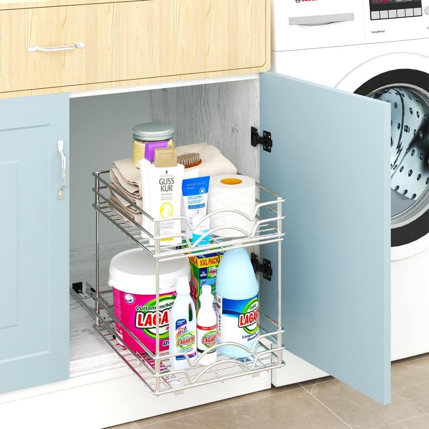 Gewürzregal Organizer Schrank Metall Herausschieben 2 Tier Waschbecken