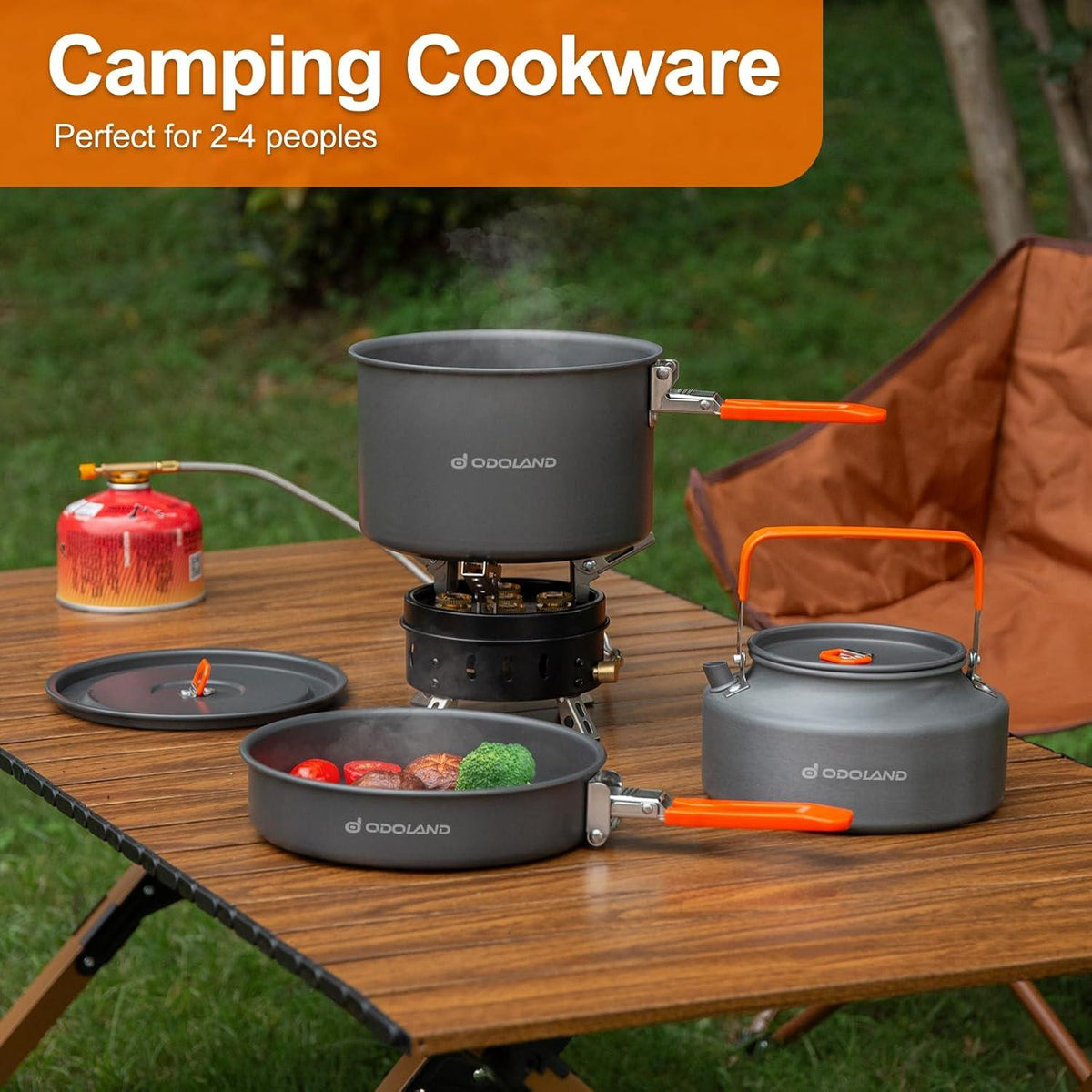 Camping Kochgeschirr Set Outdoor Topf Teekessel Bratpfanne 1-2