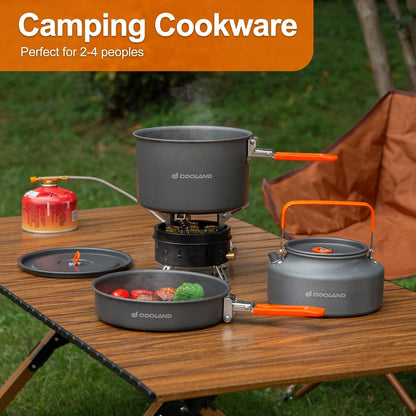 Camping Kochgeschirr Set Outdoor Topf Teekessel Bratpfanne 1-2