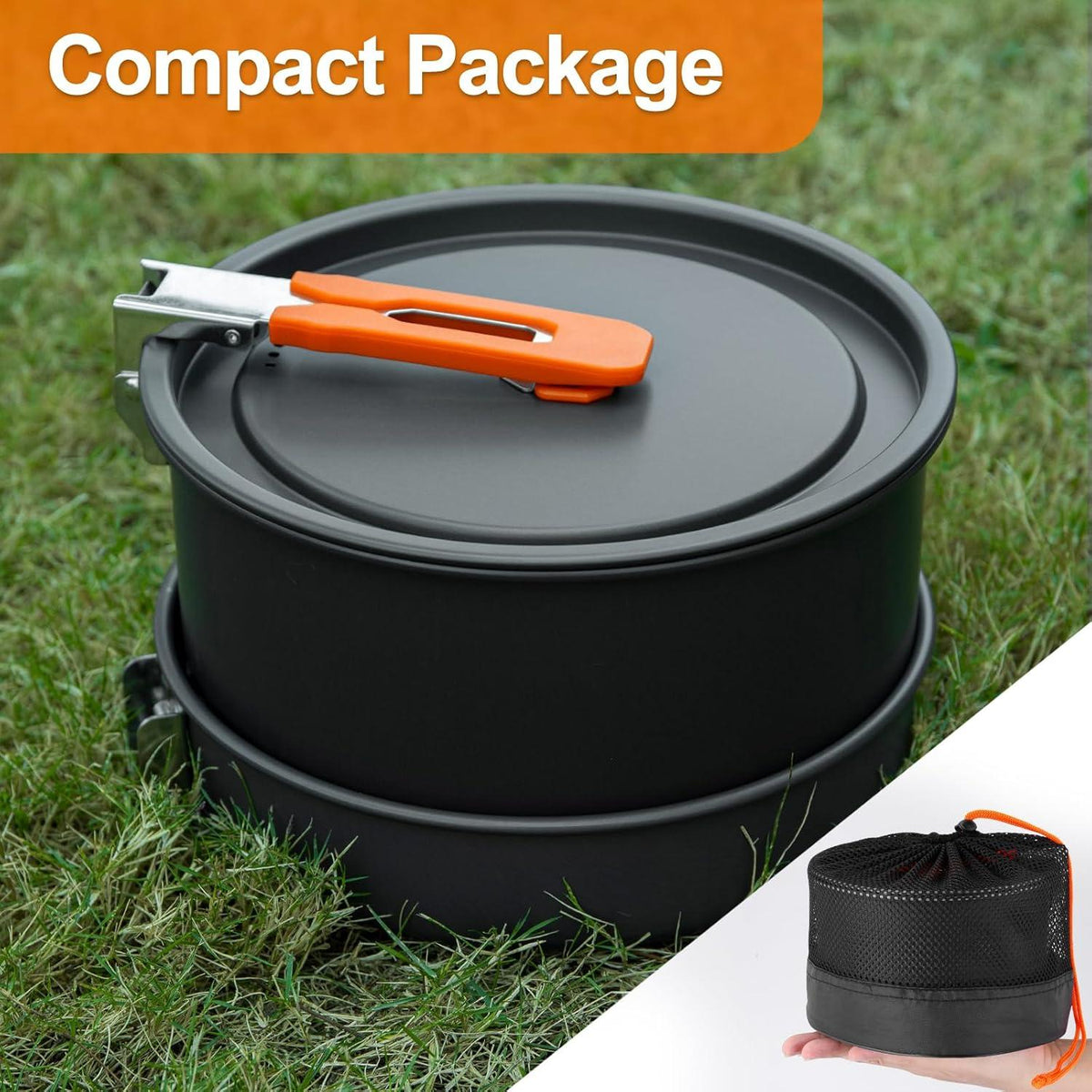 Odoland Camping Kochgeschirr Set mit Topf und Bratpfanne für Outdoor-Aktivitäten
