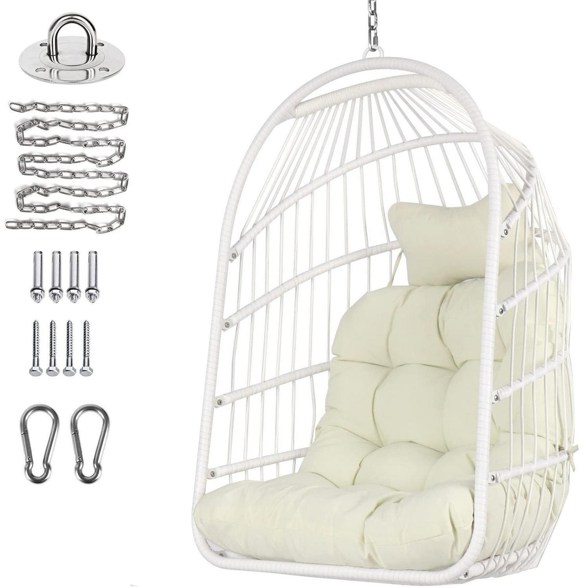 Faltbarer Rattan Hängesessel mit Kissen & Edelstahl Aufhängung