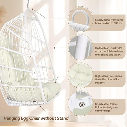 Faltbarer Rattan Hängesessel mit Kissen & Edelstahl Aufhängung