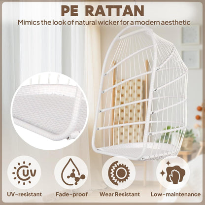 Faltbarer Rattan Hängesessel mit Kissen & Edelstahl Aufhängung