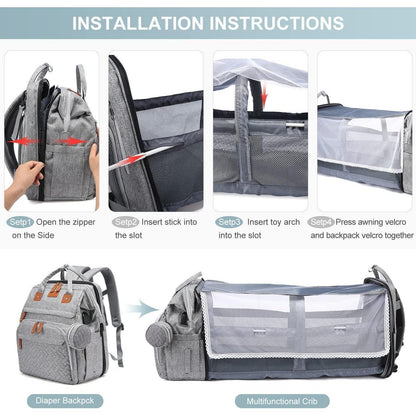 Schwarz Wickelrucksack mit Klappbett USB Wasserdicht