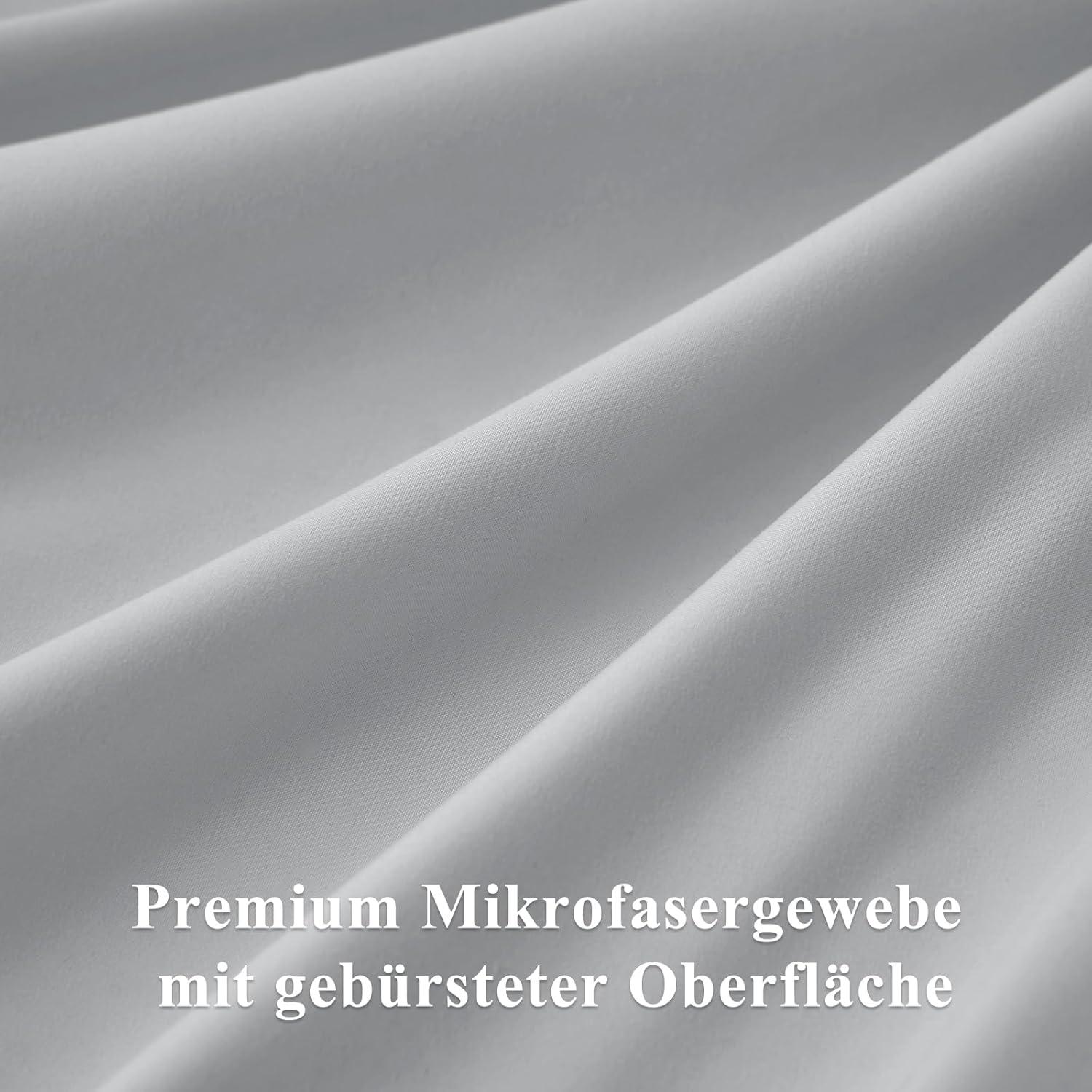 Bettwäsche Set 135x200 Mikrofaser 4tlg Hellgrau Reißverschluss