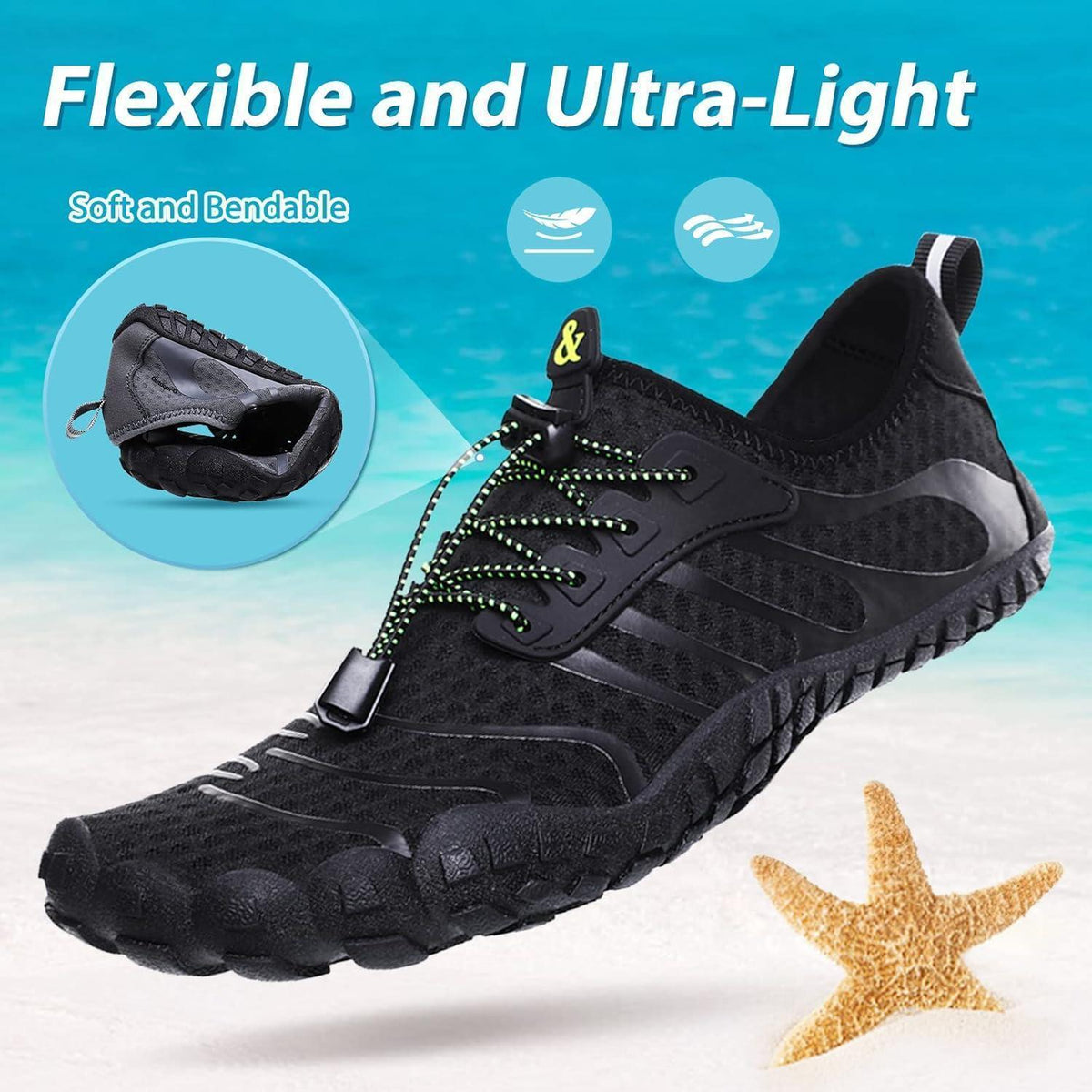 Wasserschuhe Damen Herren Schnelltrocknend Schwarz 36-46EU