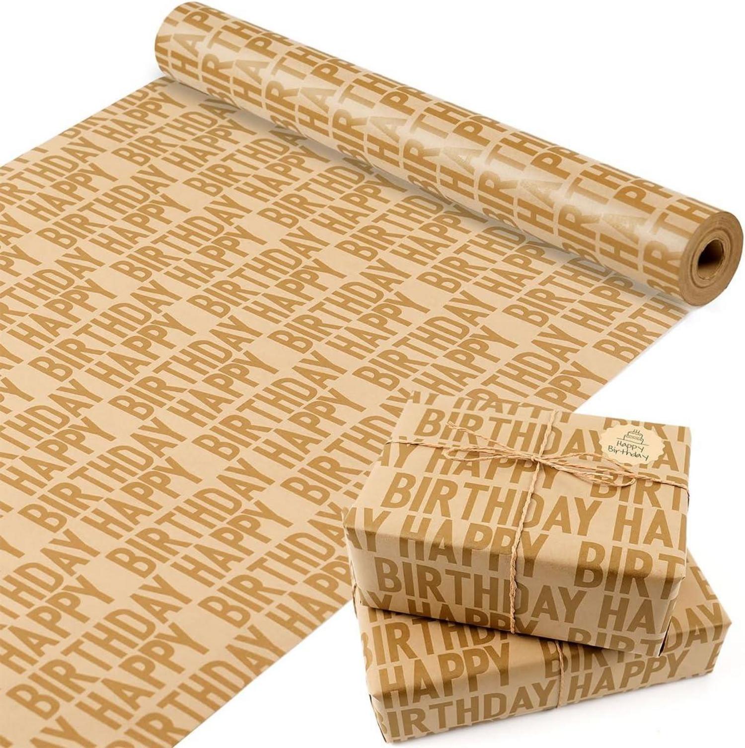Geschenkpapier Happy Birthday Gold Kraftpapierrolle 15m