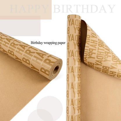 Goldes Happy Birthday Geschenkpapier Rolle 15m x 43cm, Geburtstag Kraftpapier für Frauen Kind