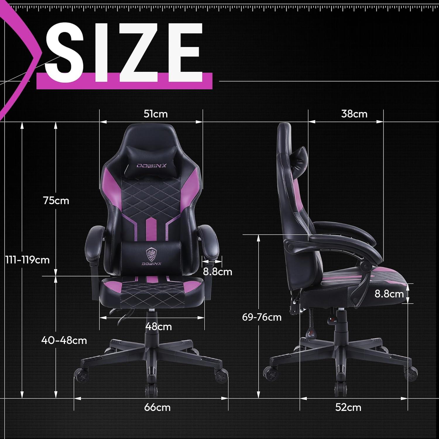 Ergonomischer Gaming Stuhl mit Federkissen 150KG Schwarz Lila