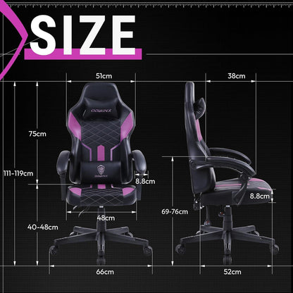 Ergonomischer Gaming Stuhl mit Federkissen 150KG Schwarz Lila