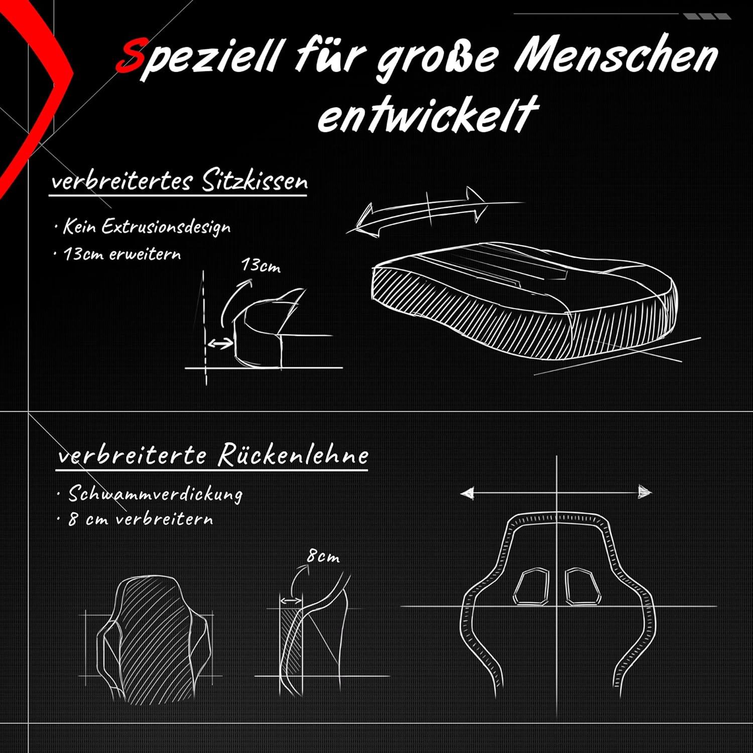 Gaming Stuhl mit Massagefunktion und breiter Rückenlehne Schwarz Grau