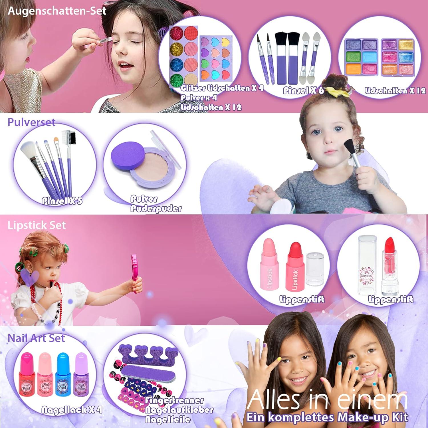 Kinder-Make-up-Set Mädchen Geschenkset Schminkset Spielzeug 4-12Jahre