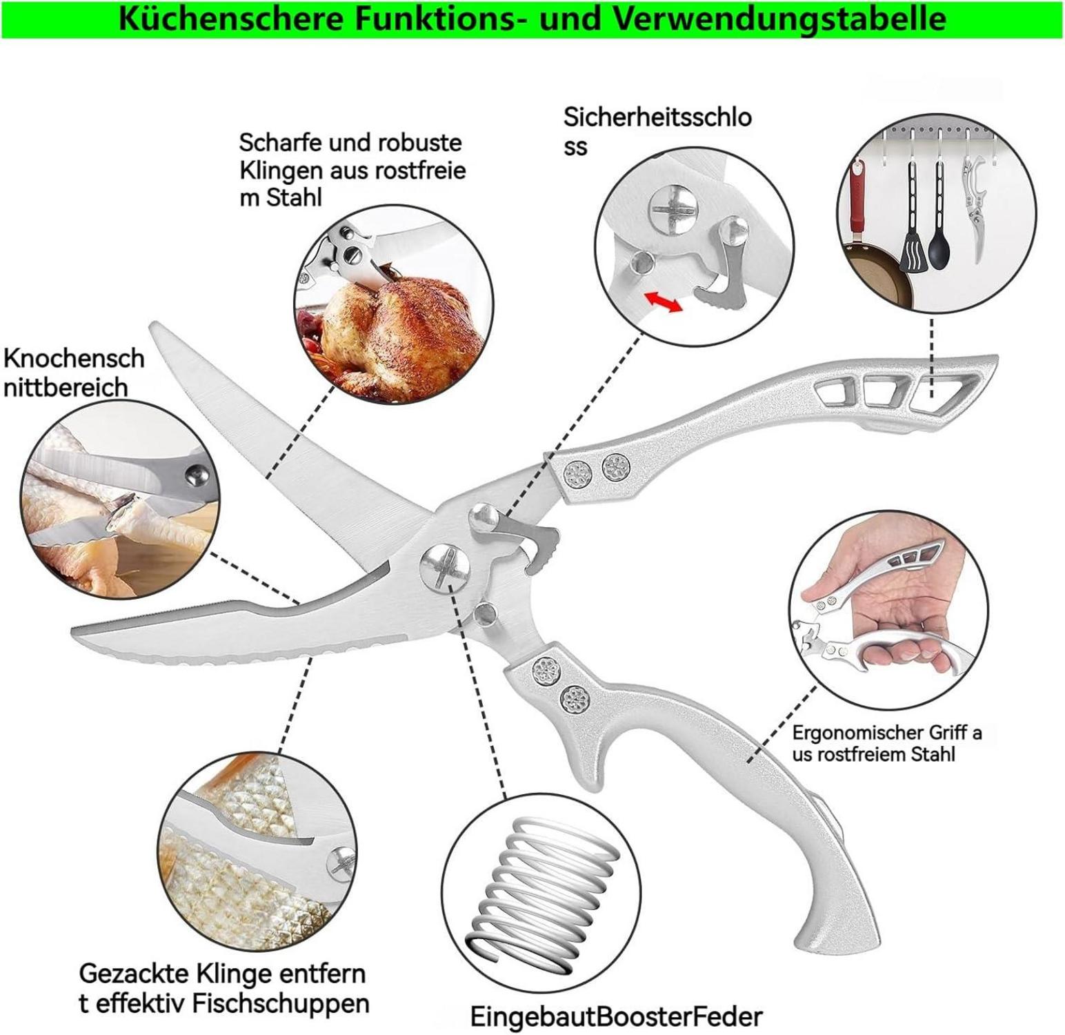 Lost Deer Küchenschere Edelstahl Metallgriffe 25cm vielseitig Huhn Fleisch Gemüse