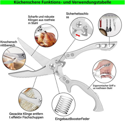 Lost Deer Küchenschere Edelstahl Metallgriffe 25cm vielseitig Huhn Fleisch Gemüse