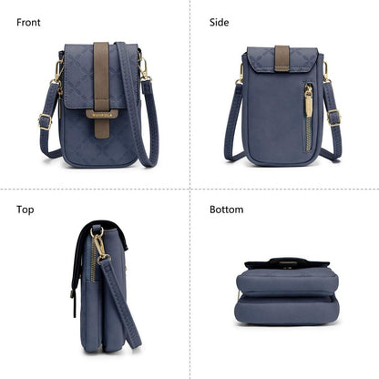 MUIIKOLA Handytasche RFID Damen Umhängetasche Blau Veganes Leder